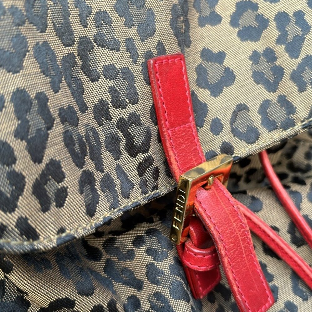 Fendi Leopard Print Backpack with Red Trim - Picture 4 of 16